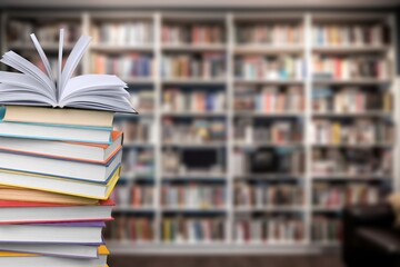 Reading books on shelves in the school library