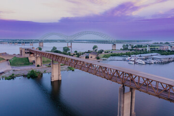 Walk bridge crossing Wolf River Harbor to Mud Island park, Memphis, Tennessee, United States.