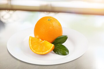 Orange fresh ripe juicy fruit with slice