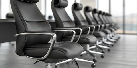 A row of sleek, black leather office chairs, highlighting the importance of ergonomic design in maintaining employee comfort and productivity.