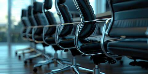 A row of sleek, black leather office chairs, highlighting the importance of ergonomic design in maintaining employee comfort and productivity.