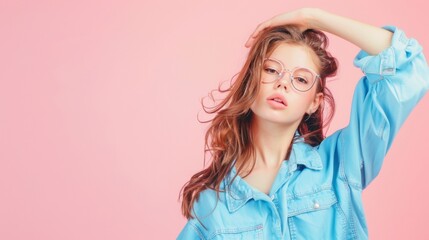 Fototapeta premium beautiful millennial girl on pink background