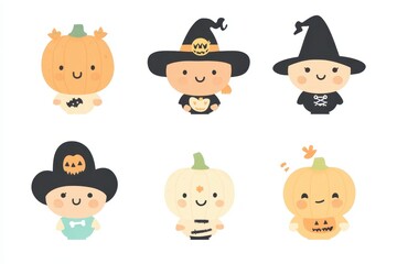 Obraz premium Cute Halloween-themed characters in costumes celebrating the festive spirit in a playful arrangement