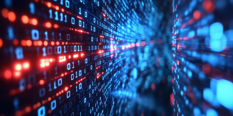 Obraz premium Binary Data Flow: A mesmerizing digital tunnel composed of glowing binary code, representing the flow of information and the interconnectedness of the digital world. 
