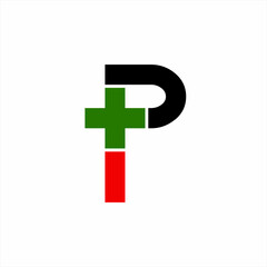 Initial P logo design with positive and negative symbols.