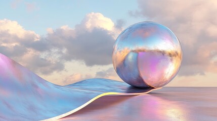 A silver ball is reflected in the water