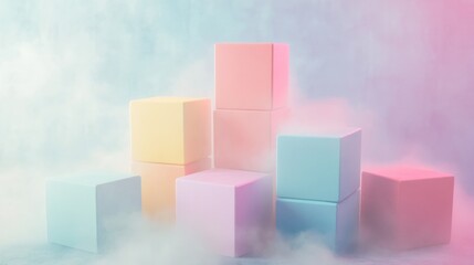 Obraz premium A stack of colorful blocks with a cloud of smoke in the background