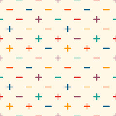 Modern minimalist abstract background. Seamless pattern with bright crosses. Repeated pluses motif. Simple geometric ornament. Childrens wallpaper. Digital paper, textile print, page fill. Vector
