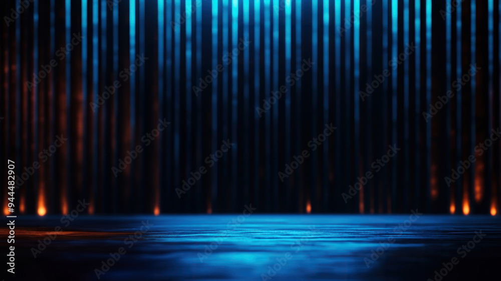 Canvas Prints a captivating abstract scene with glowing blue lights and vertical lines creating a futuristic atmos