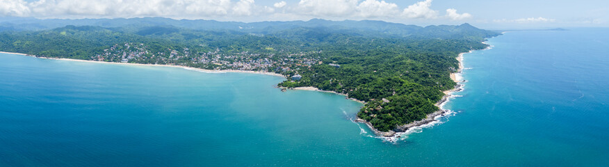 Obraz premium Panoramic View from the Sea in Sayulita, Nayarit. Mexico, Drone Shot