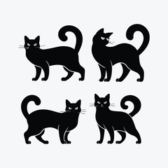 Elegant Siberian Cat Silhouette Vector Illustration Template