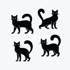 Elegant Siberian Cat Silhouette Vector Illustration Template