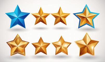 Obraz premium A set of seven stars, six gold and one blue, are shown against a white background