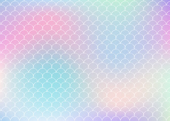 Gradient scale background with holographic mermaid. Bright color transitions. Fish tail banner and invitation. Underwater and sea pattern for girlie party. Neon backdrop with gradient scale.