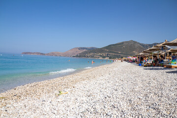 rocky coastline with a blue sky full of summer colors