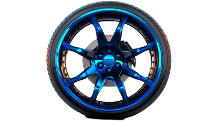 Obraz premium racing car wheels with blue discs. on transparency background PNG