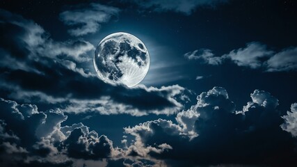 blue themed dramatic clouds in night sky with stunning moon background