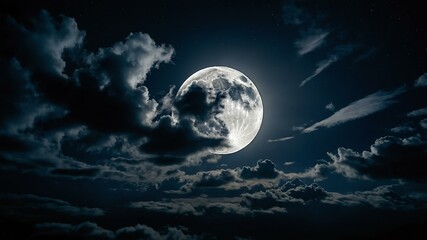 black themed dramatic clouds in night sky with stunning moon background
