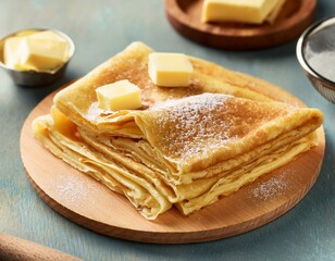 Close-up of Norwegian lefse (soft flatbread) with butter and sugar, rolled and sliced pancake