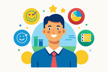 Employee satisfaction, workplace happiness or success team motivation, employee engagement or participation, feedback or company survey rating concept, business people employee with smile happy face.
