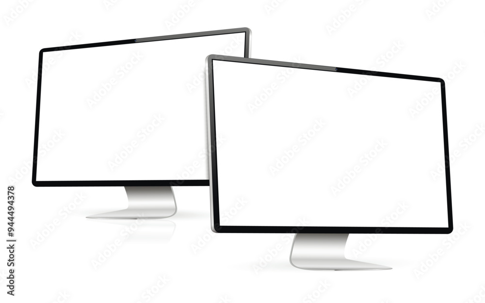 Canvas Prints two computer monitors mockup. realistic pc with white screen on white background