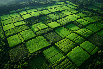 divided fields, surrounded by hills and mountains under a cloudy sky