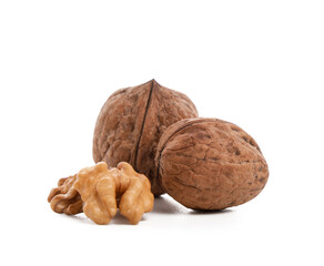 Tasty walnuts on white background