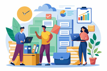 Document, content or research paper, documentation file folder storage, report or paperwork, search or file archive, office contract concept, business people working with paper document file folder.
