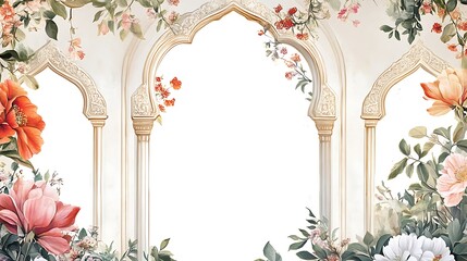 Mughal Garden illustration,Mughal Garden elements collection,Mughal Garden wedding invitation,Mughal Garden frame