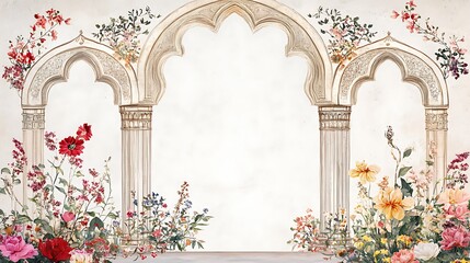 Mughal Garden illustration,Mughal Garden elements collection,Mughal Garden wedding invitation,Mughal Garden frame