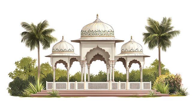 Mughal Garden illustration,Mughal Garden elements collection,Mughal Garden wedding invitation,Mughal Garden frame