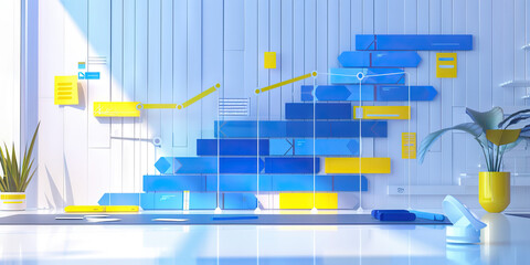 A minimalistic area chart showing the progress of a project, with blue for completed tasks and yellow for pending.