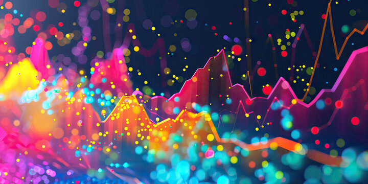 A colorful scatter plot illustrating the correlation between two variables in a business context.