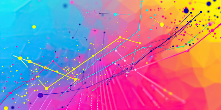 A colorful scatter plot illustrating the correlation between two variables in a business context.