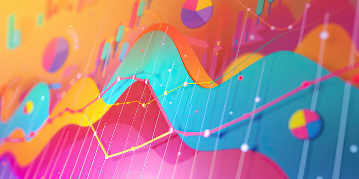 A colorful scatter plot illustrating the correlation between two variables in a business context.