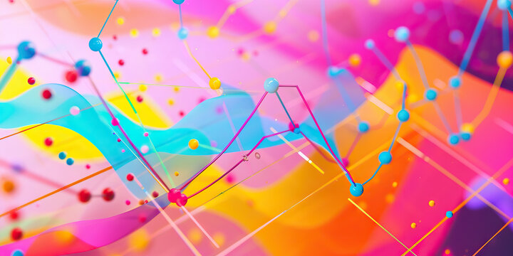 A colorful scatter plot illustrating the correlation between two variables in a business context.