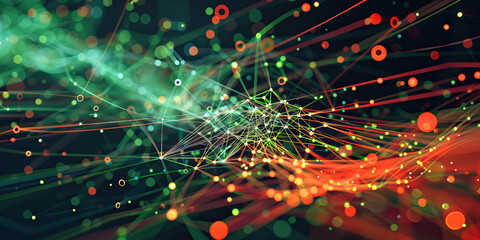 An abstract network diagram of internal communication channels, with different shades of green for efficient and red for inefficient.