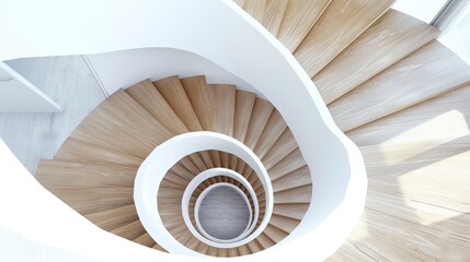 Obraz premium Spiral Wooden Staircase with Modern Design in a Bright, Minimalist Interior Space