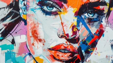 Fototapeta premium Abstract oil painting of a woman's face.