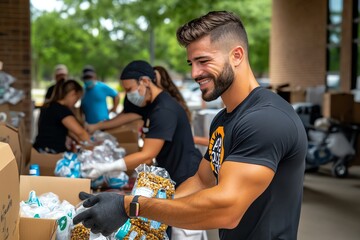 Charity efforts bringing hope captured in a heartwarming photo of volunteers distributing food to those in need
