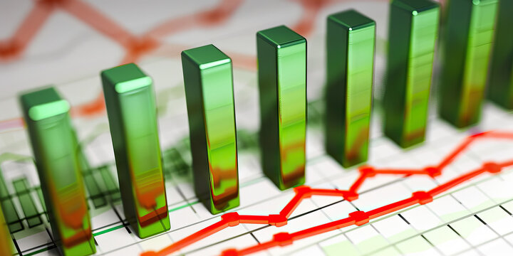 Annual Profit Trends: A vibrant bar graph in shades of green and red depicting the rise and fall of profits over time, showcasing business growth.