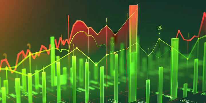 Annual Profit Trends: A vibrant bar graph in shades of green and red depicting the rise and fall of profits over time, showcasing business growth.