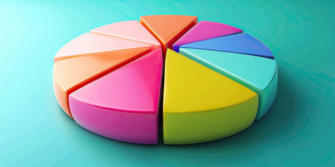 Obraz premium A pie chart divided into segments of varying colors, each representing a percentage of market share for competitors in a specific industry.