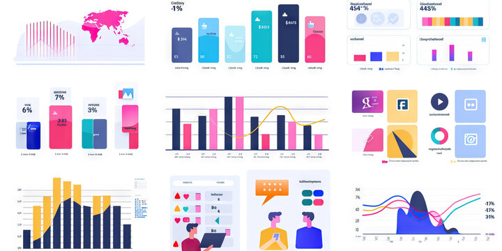 Social Media Engagement Rates: A series of bar graphs in various hues, comparing engagement rates across different social media platforms for a particular brand or product.