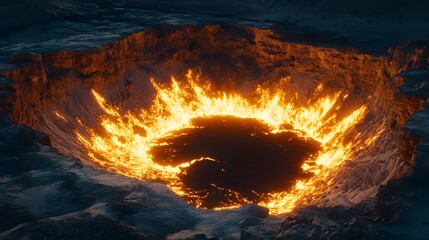 炎が燃える巨大な火口