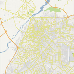 Road map of Lahore in Pakistan. Contains layered vector with roads water, parks, etc.