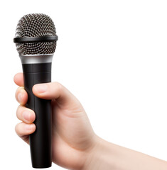 PNG Hand microphone holding white background.