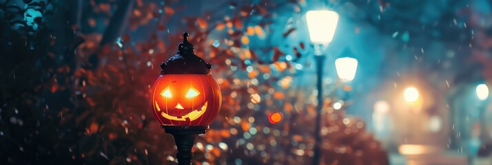 Obraz premium Halloween-themed decoration on a lamppost