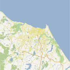 Road map of Fortaleza in Brazil. Contains layered vector with roads water, parks, etc.