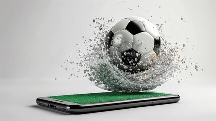 Dynamic Soccer Ball Emerging from Smartphone Representing Online Sports Betting Concept
